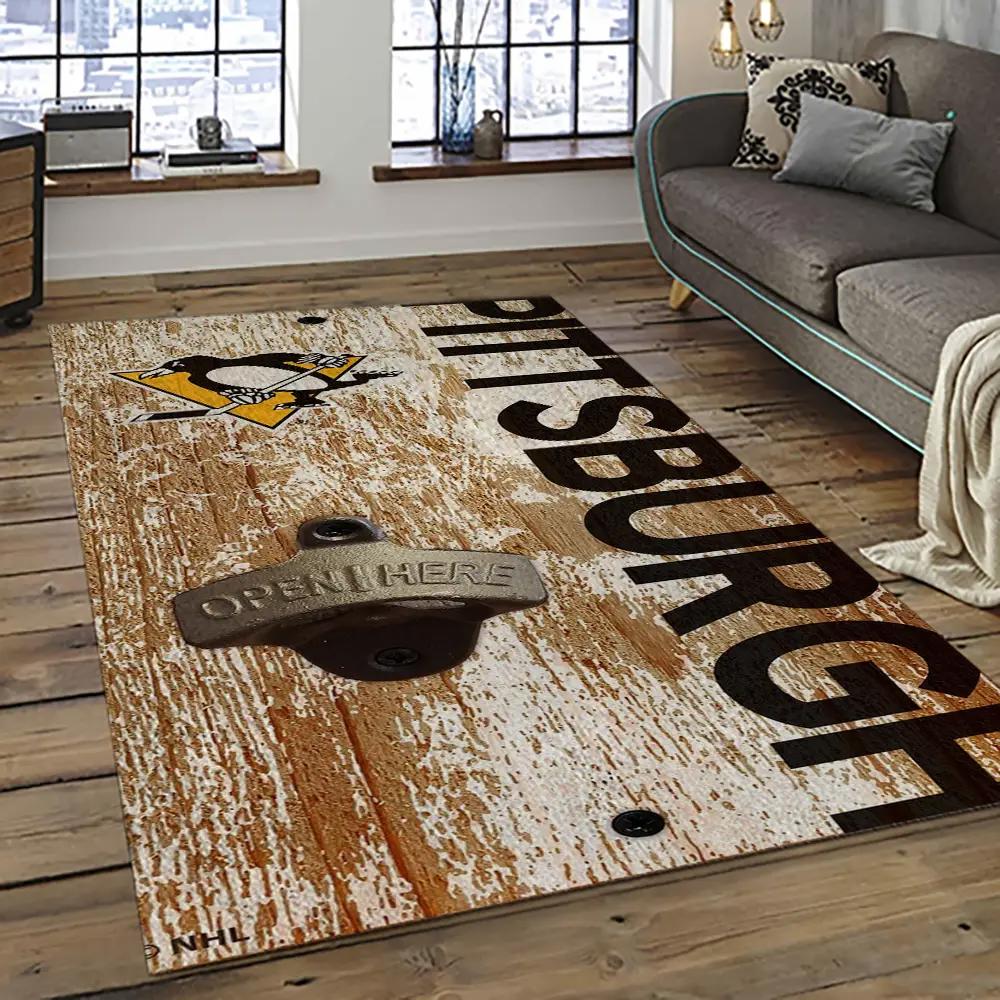 Nhl pittsburgh penguins hockey team logo sport carpet rectangle area rug for living room pp37 Rectangle Rug