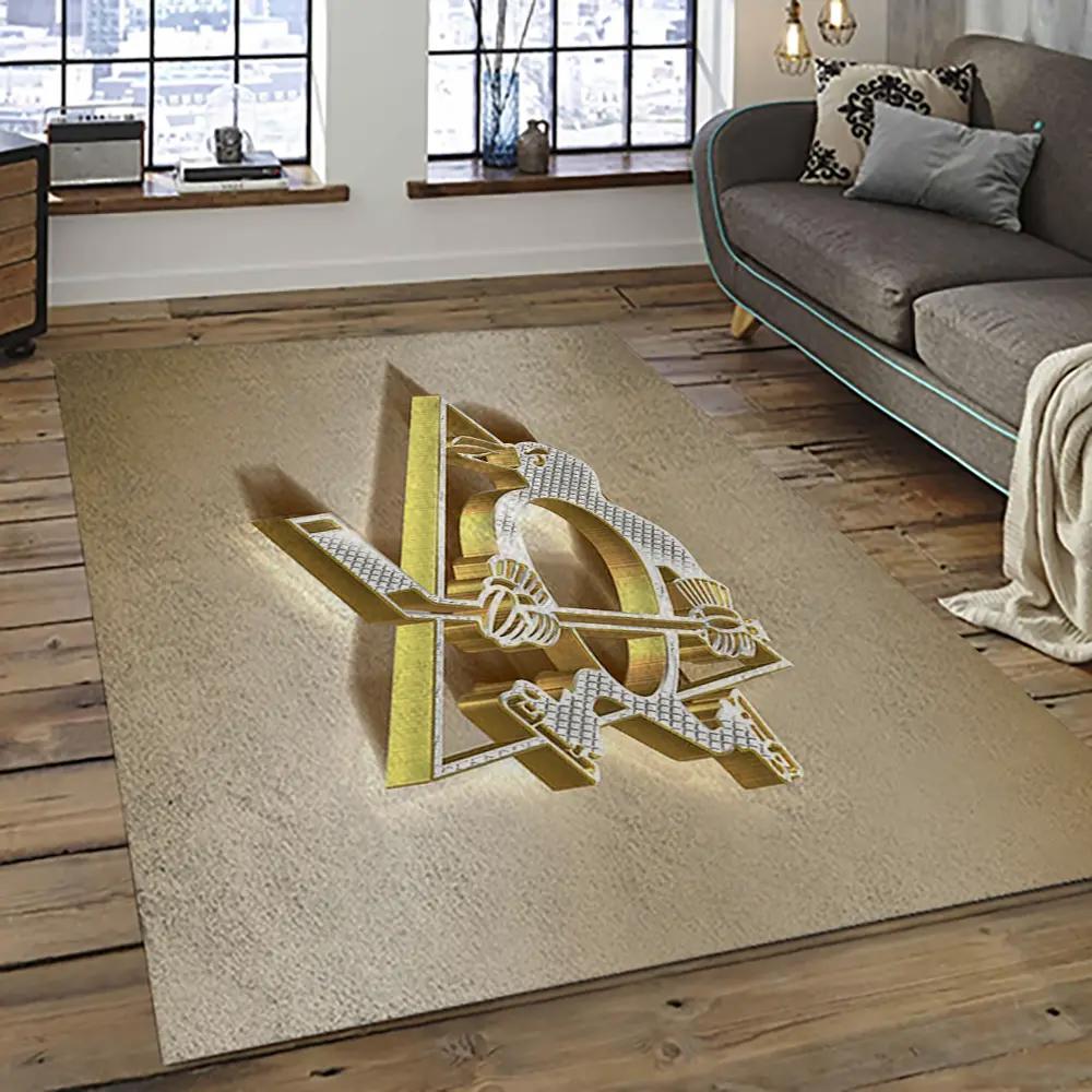Nhl pittsburgh penguins hockey team logo sport carpet rectangle area rug for living room pp51 Rectangle Rug