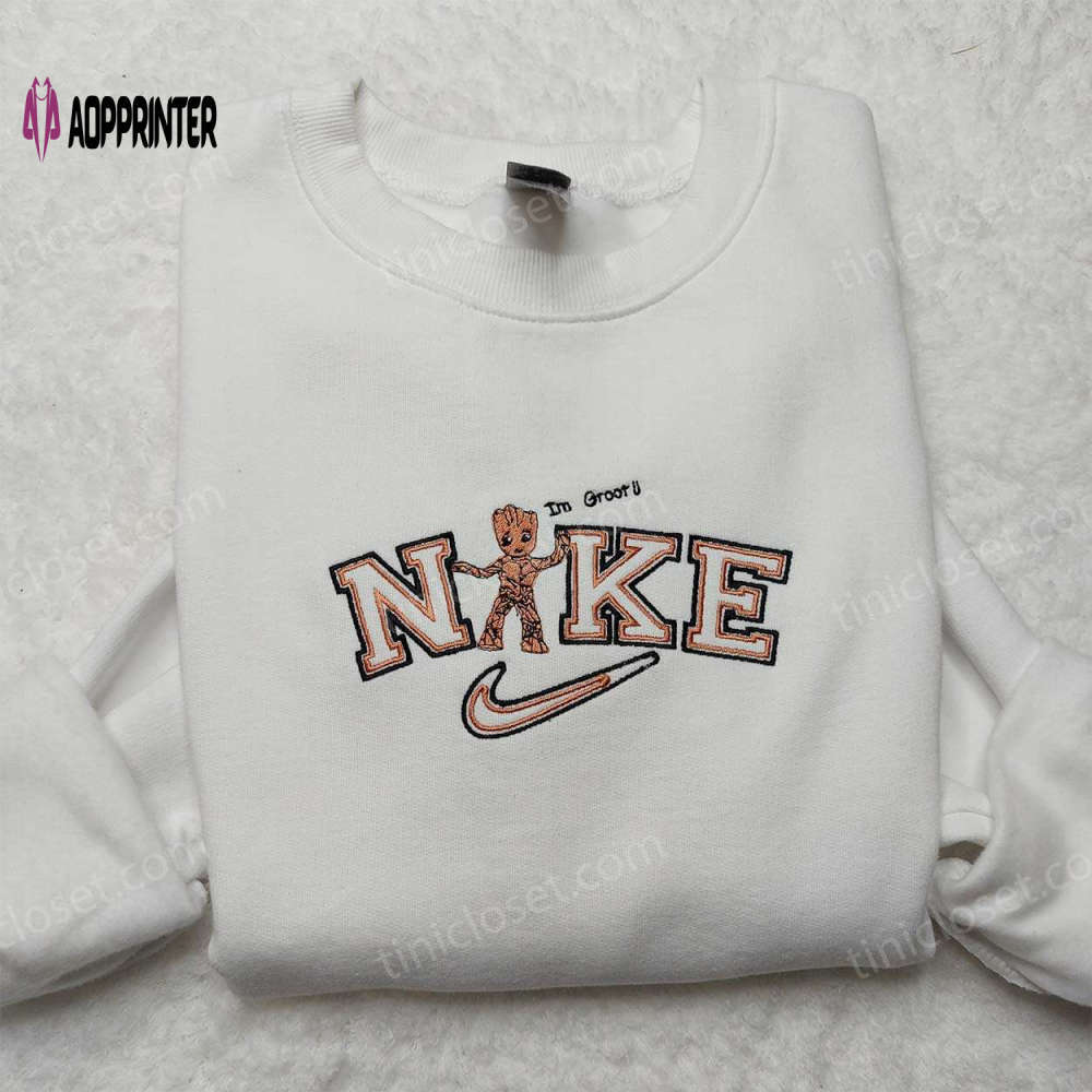 Nike baby groot & cute inspired embroidered shirt: trendy sweatshirt for kids Embroidered Shirt