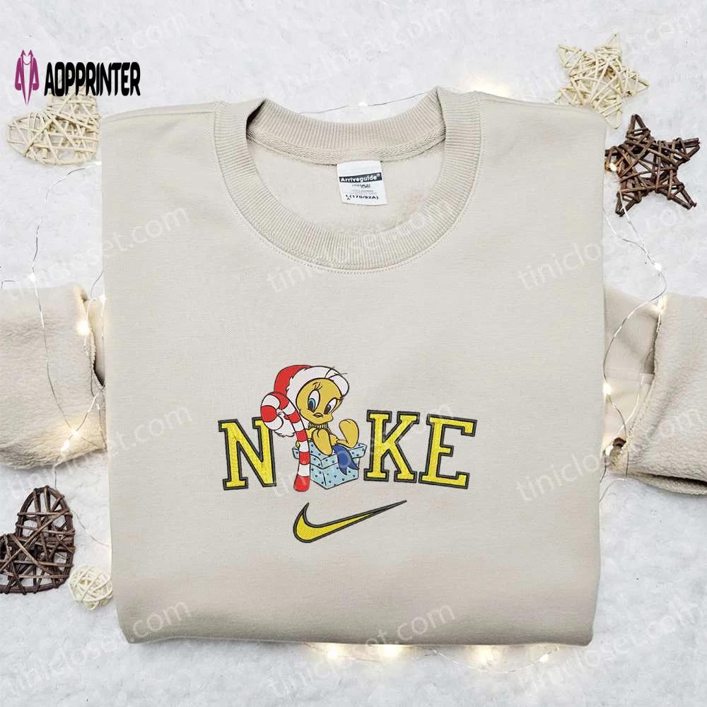 Nike christmas x tweety candy cane sweatshirt: disney movie embroidered shirt best gift ideas Embroidered Shirt
