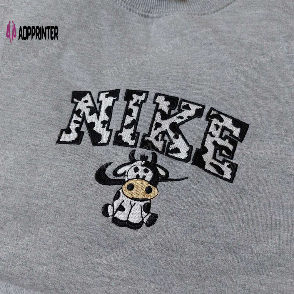 Nike cow embroidered shirt: unique animal-inspired design for a trendy look! Embroidered Shirt