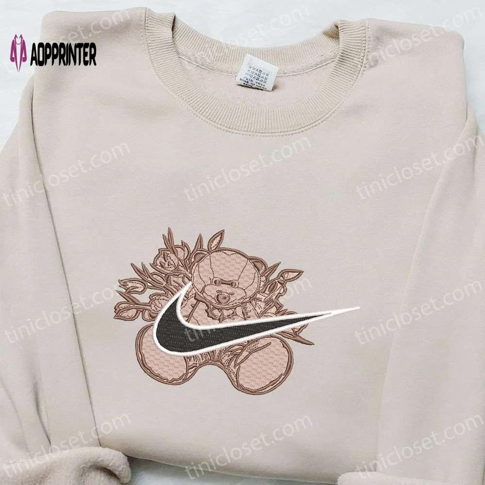 Nike inspired teddy bear x swoosh embroidered shirt – custom nike t-shirt Embroidered Shirt