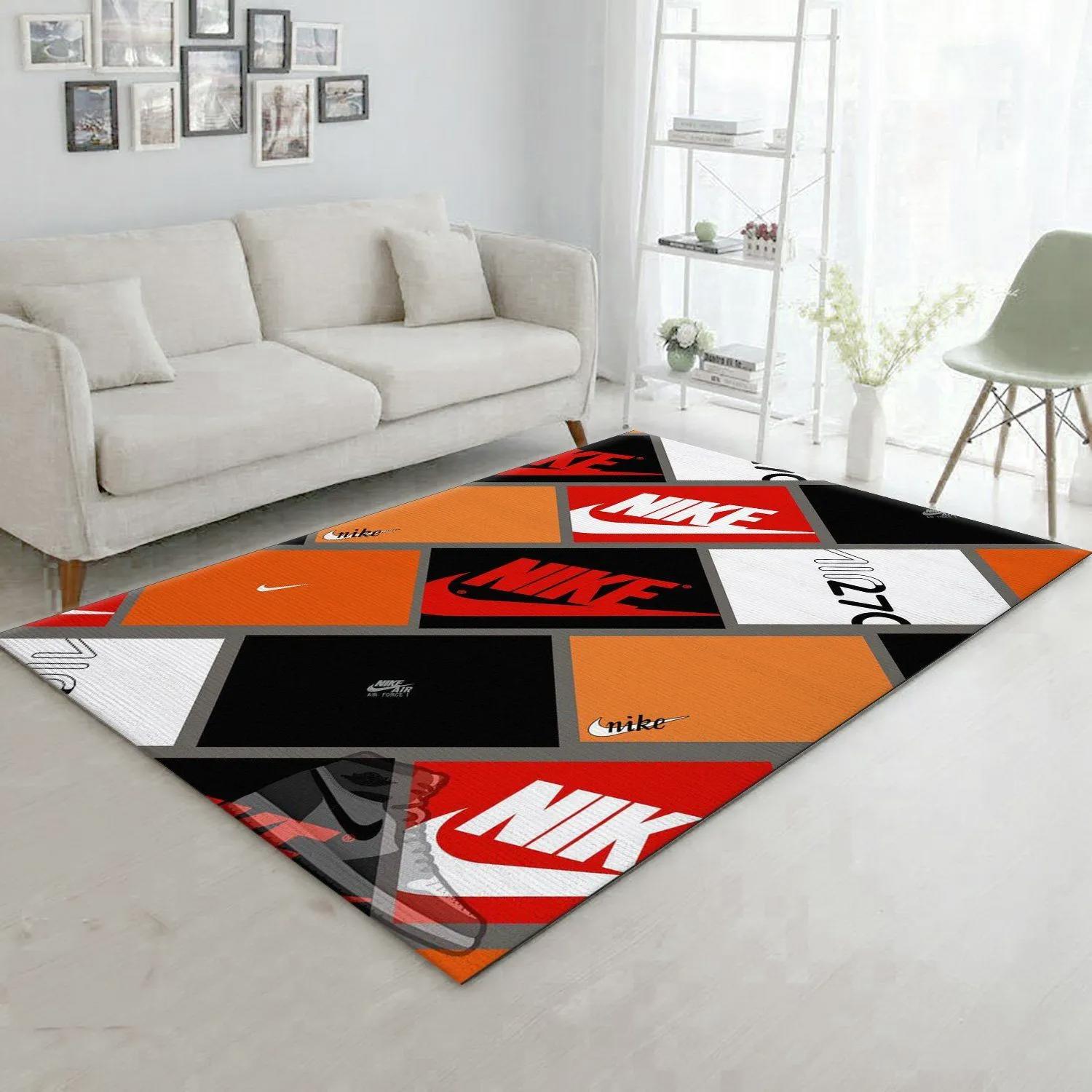 Nike sneaker box logo type 840. Upgrade Your Living Room with Luxury Home Decor: Area Carpets, Floor Decor, Door Mats, and Hot Gift Items with style a High-End Fashion Brand Rectangle Rug