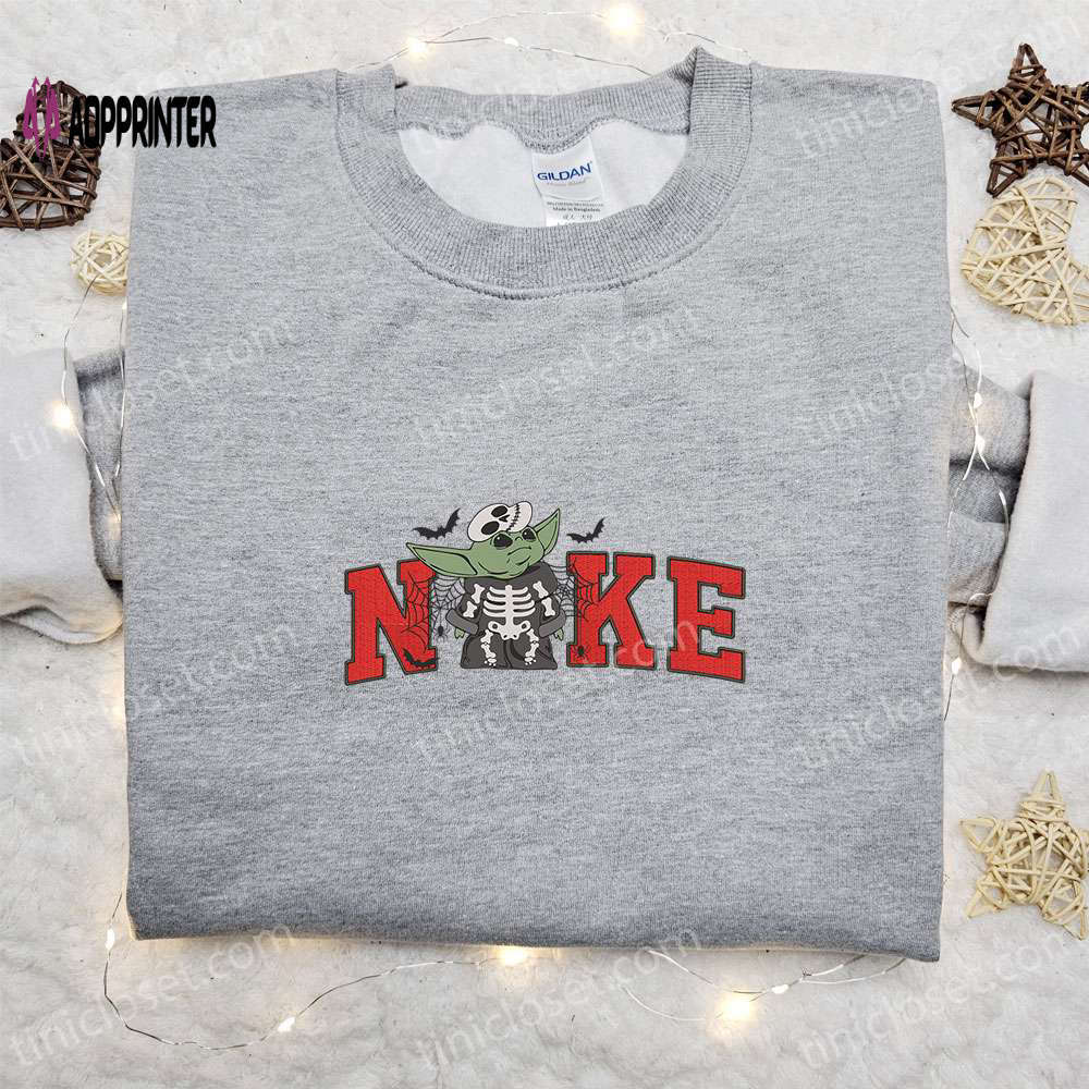 Nike x baby yoda skeleton embroidered sweatshirt: spooky halloween shirt & best gift idea Embroidered Shirt