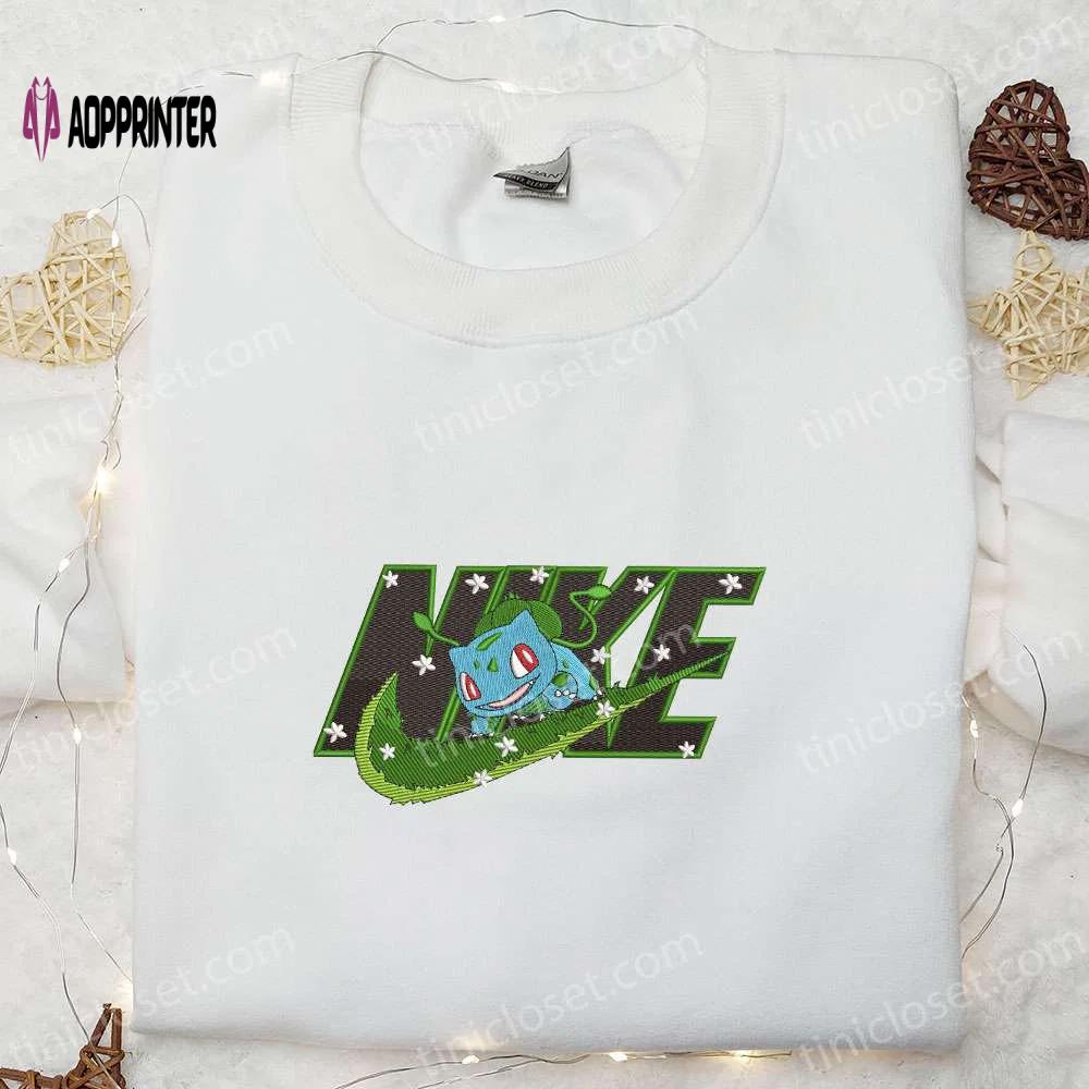 Nike x bulbasaur pokemon embroidered sweatshirt hoodie & t-shirt: anime-inspired apparel collection Embroidered Shirt