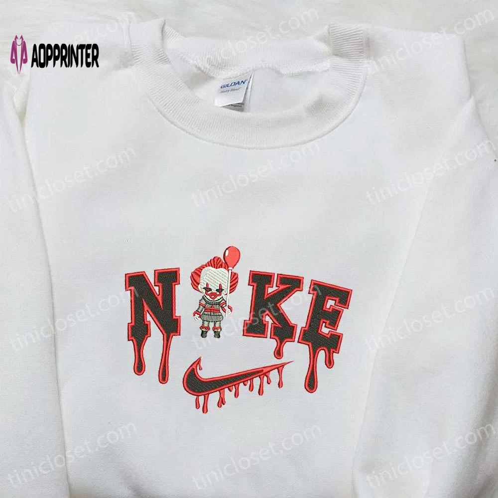 Nike x chibi pennywise halloween movie embroidered shirt – spooky nike inspired t-shirt Embroidered Shirt