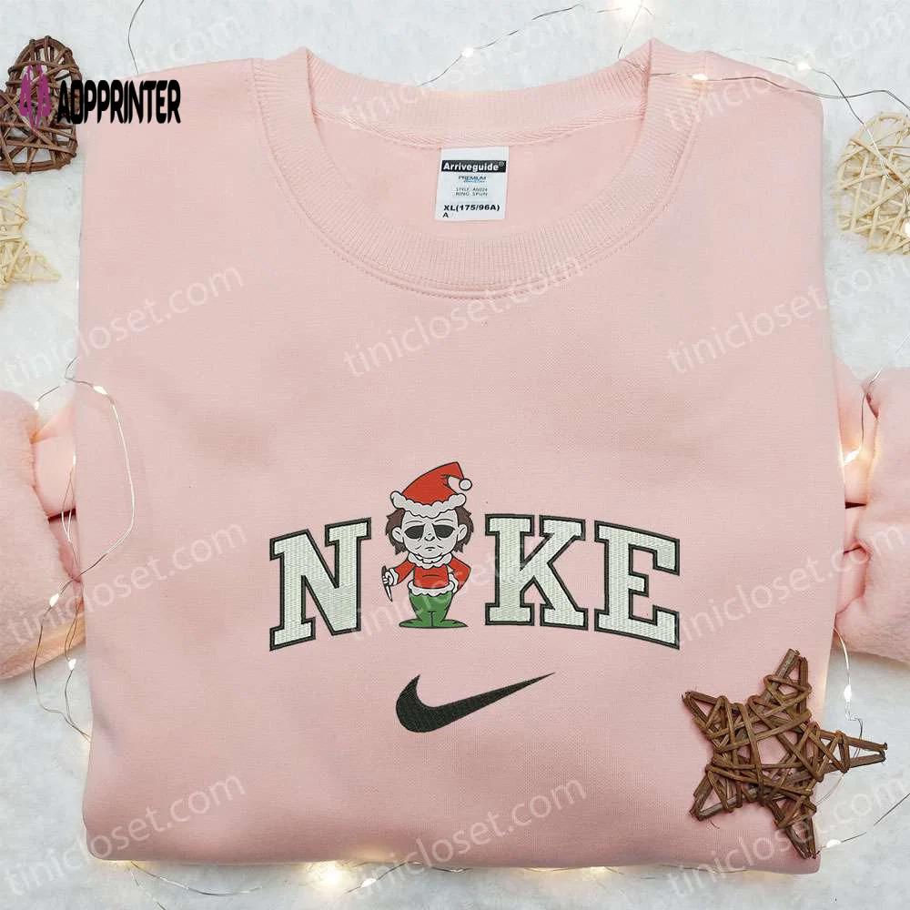 Nike x christmas michael myers embroidered sweatshirt – cool halloween hoodie best family gift ideas Embroidered Shirt