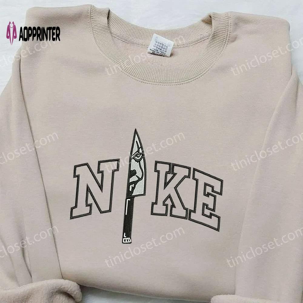 Nike x knife pennywise embroidered shirt – halloween inspired spooky nike shirt Embroidered Shirt