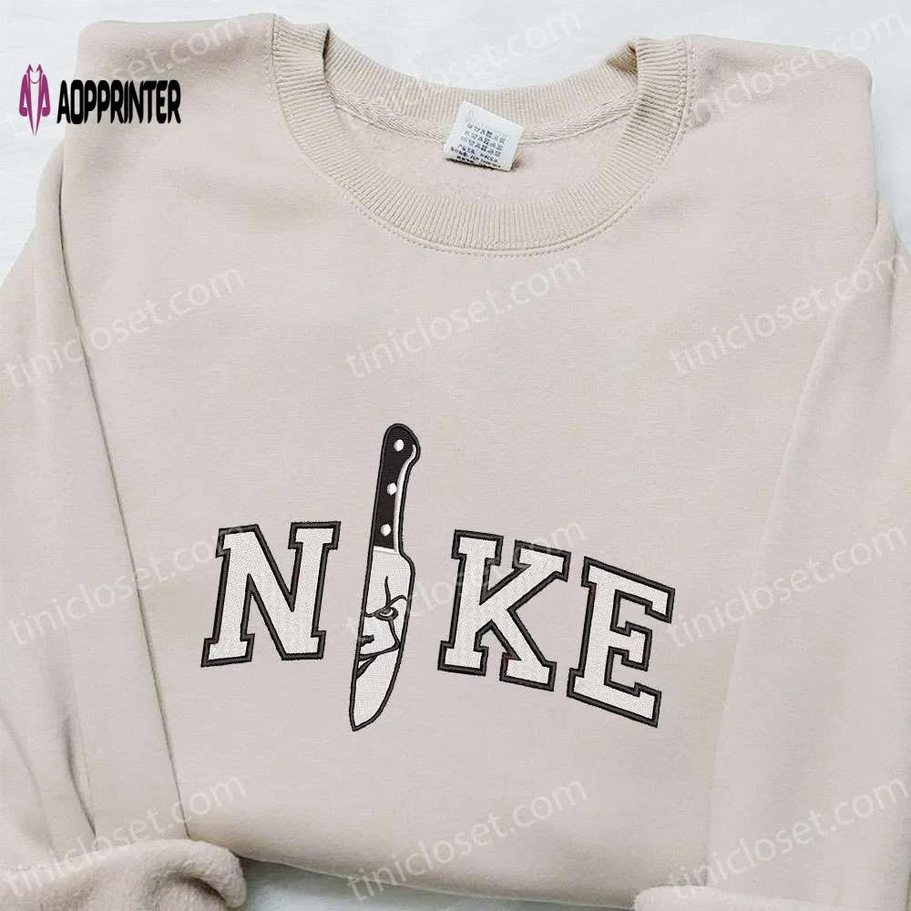 Nike x pennywise knife embroidered shirt – halloween movie inspired t-shirt Embroidered Shirt