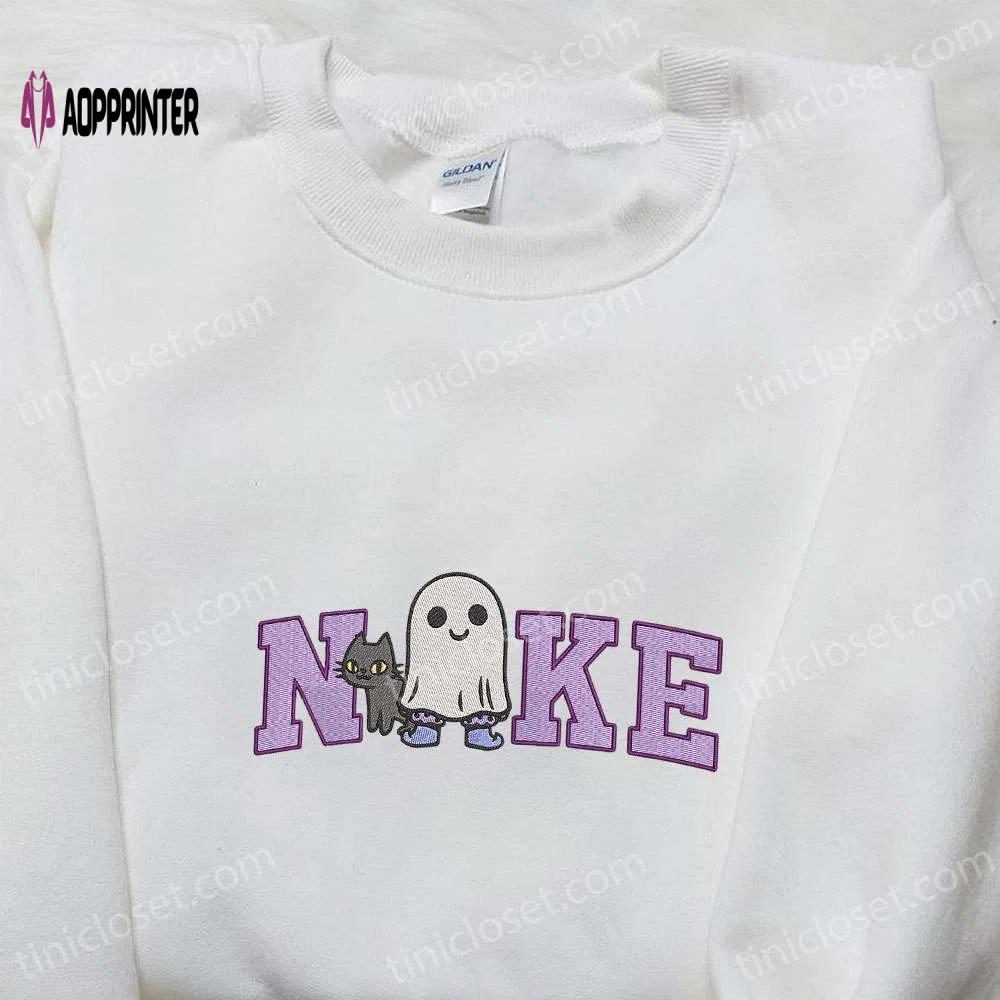 Nike x spooky ghost halloween cat shirt: amazing embroidered tee nike inspired Embroidered Shirt