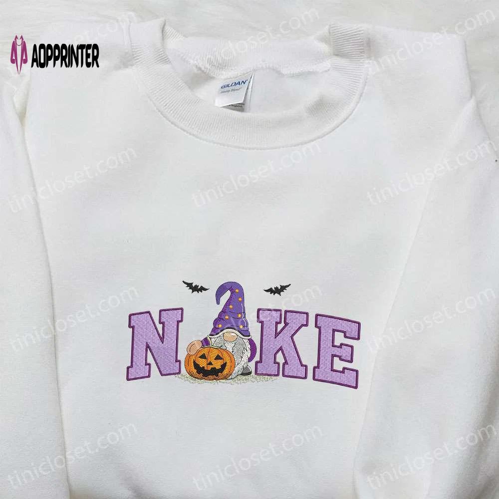 Nike x spooky gnome halloween pumpkin embroidered shirt – amazing halloween inspired tee Embroidered Shirt