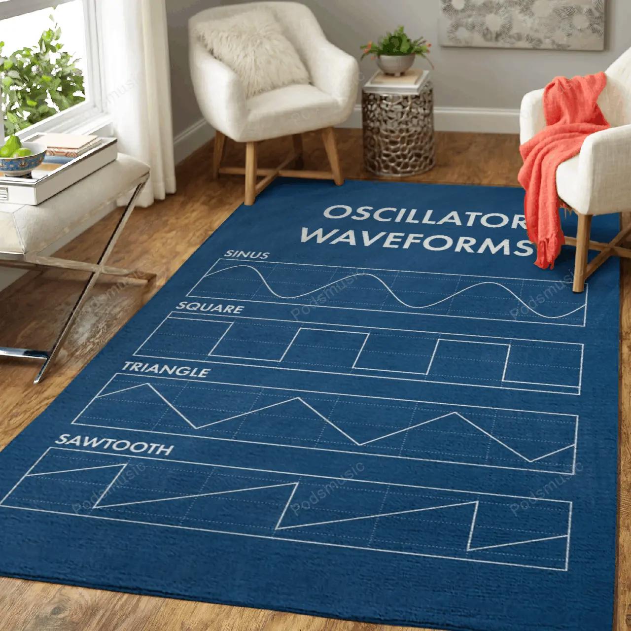 Oscillator waveforms blue music art for fans area rug living room carpet rug regtangle carpet floor decor home decor Rectangle Rug