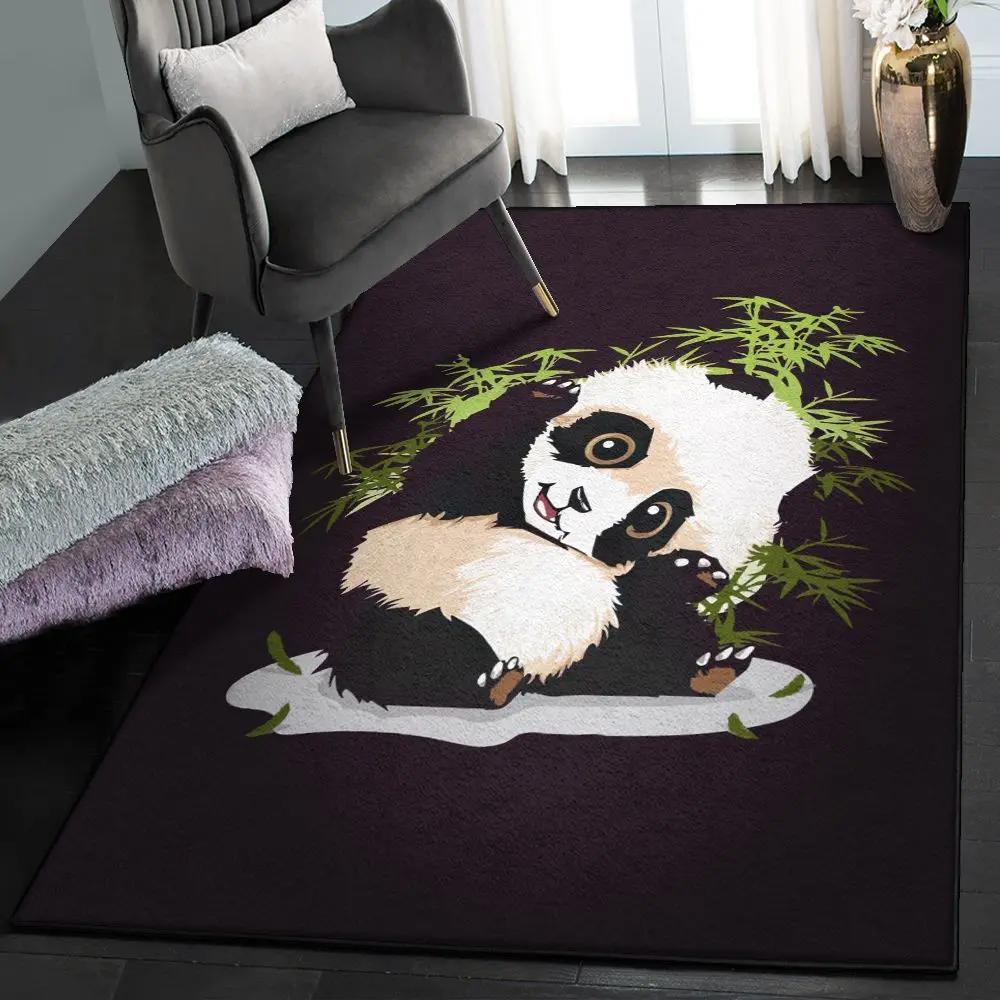 Panda washable rugs, cute panda rug Rectangle Rug