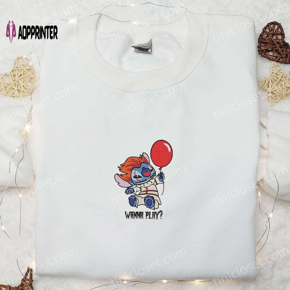 Pennywise wanna play shirt & disney characters hoodie: best halloween gift ideas Embroidered Shirt