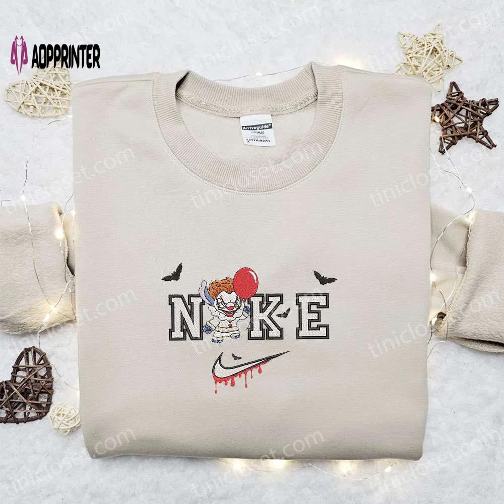 Pennywise x nike embroidered sweatshirt: horror movie disney shirt best halloween gift Embroidered Shirt