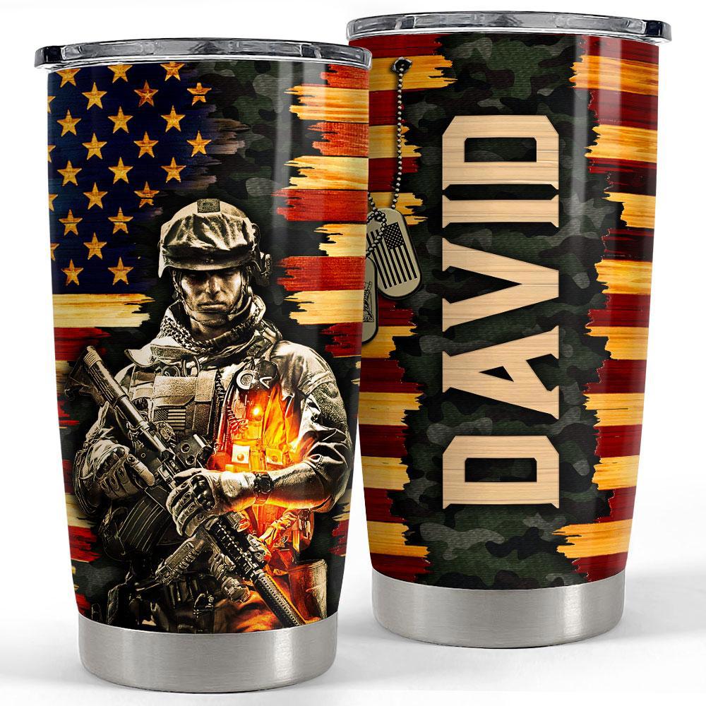 Personalized army tumbler with customize name american flag Personalized Tumbler