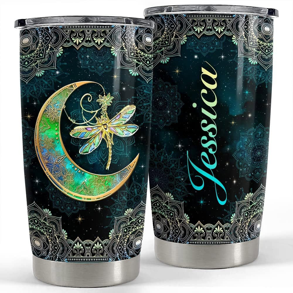 Personalized dragonfly tumbler mandala moon style best gift idea Personalized Tumbler