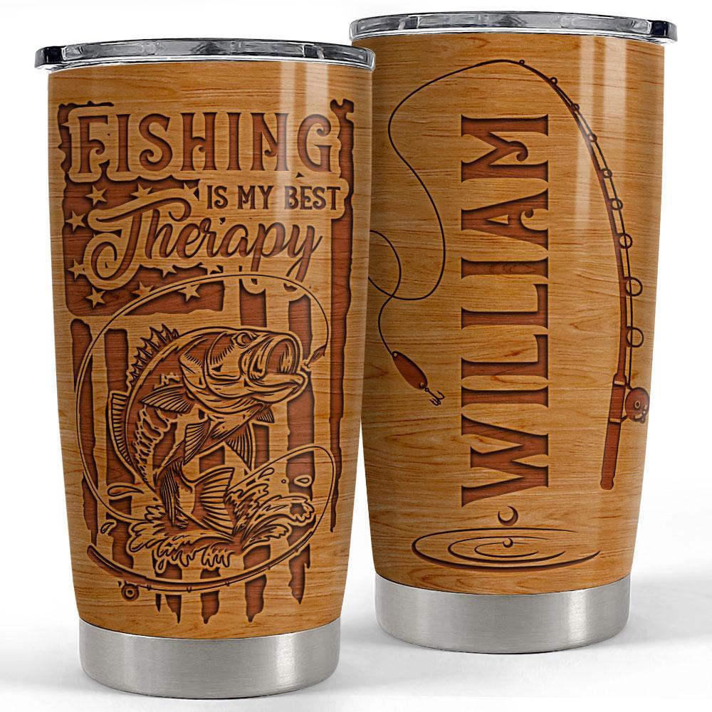 Personalized fishing is my therapy tumbler with customize name Personalized Tumbler