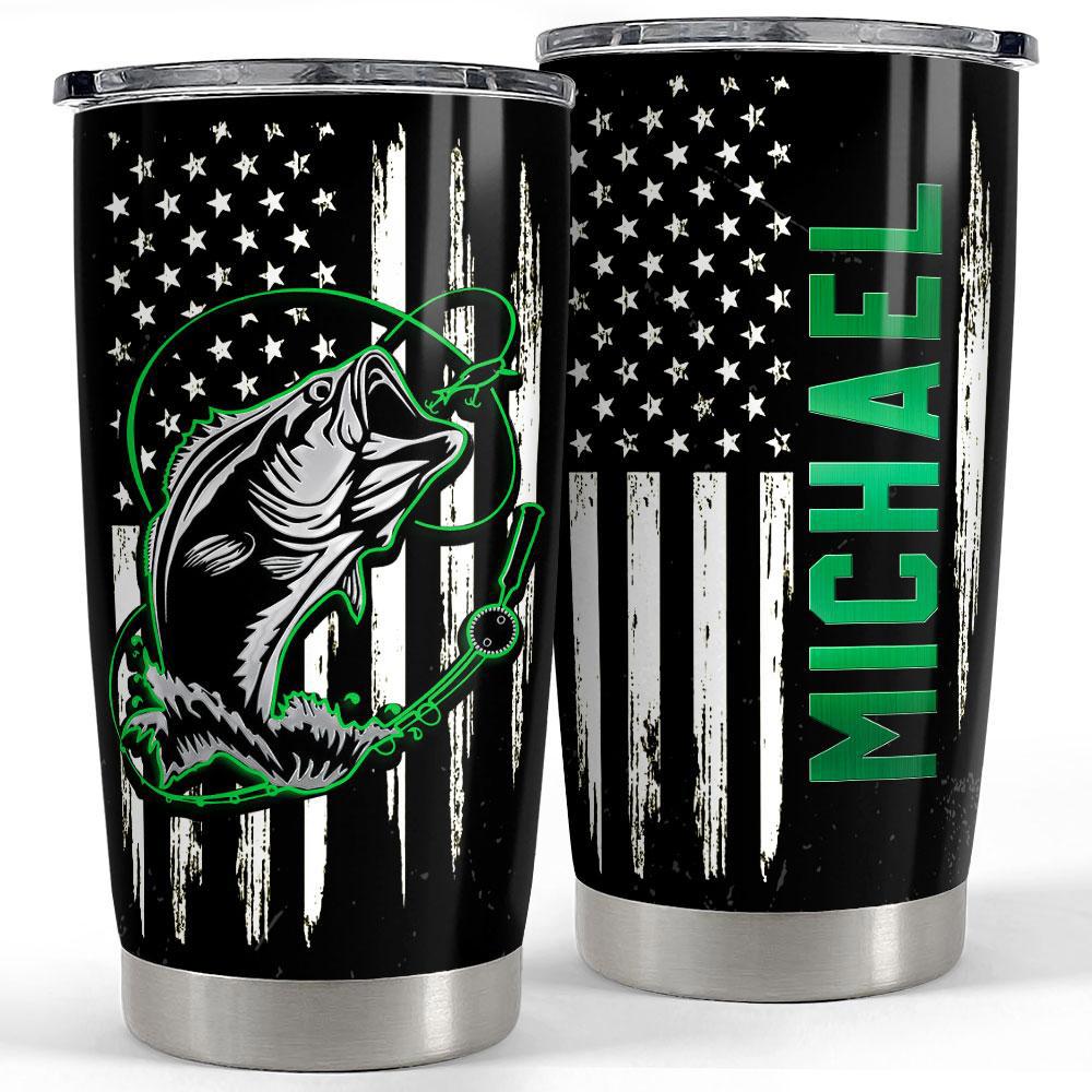 Personalized fishing tumbler us flag with customize name Personalized Tumbler