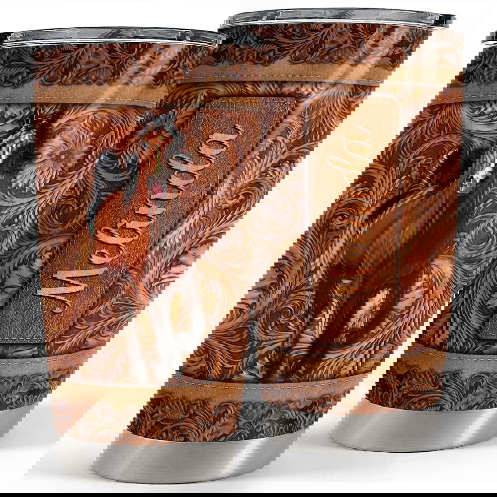 Personalized horse tumbler leather drawing animal lover best gift Personalized Tumbler