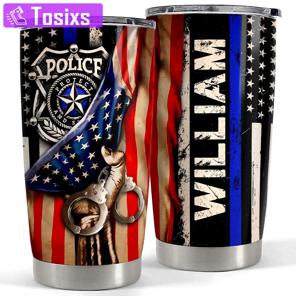 Personalized police tumbler with customize name american flag Personalized Tumbler