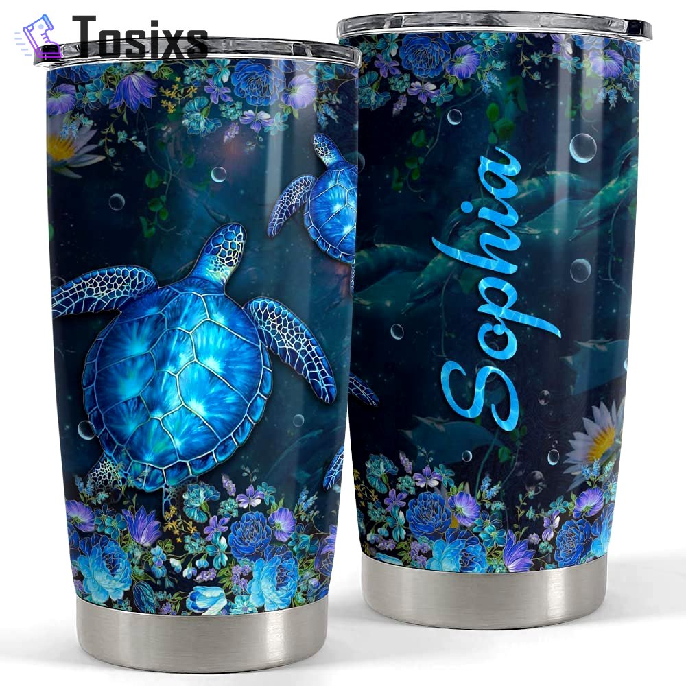 Personalized sea turtle tumbler flower ocean animal lover best gift Personalized Tumbler