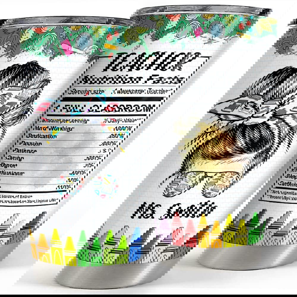 Personalized teacher tumbler appreciation nutrition fact for teacher Personalized Tumbler