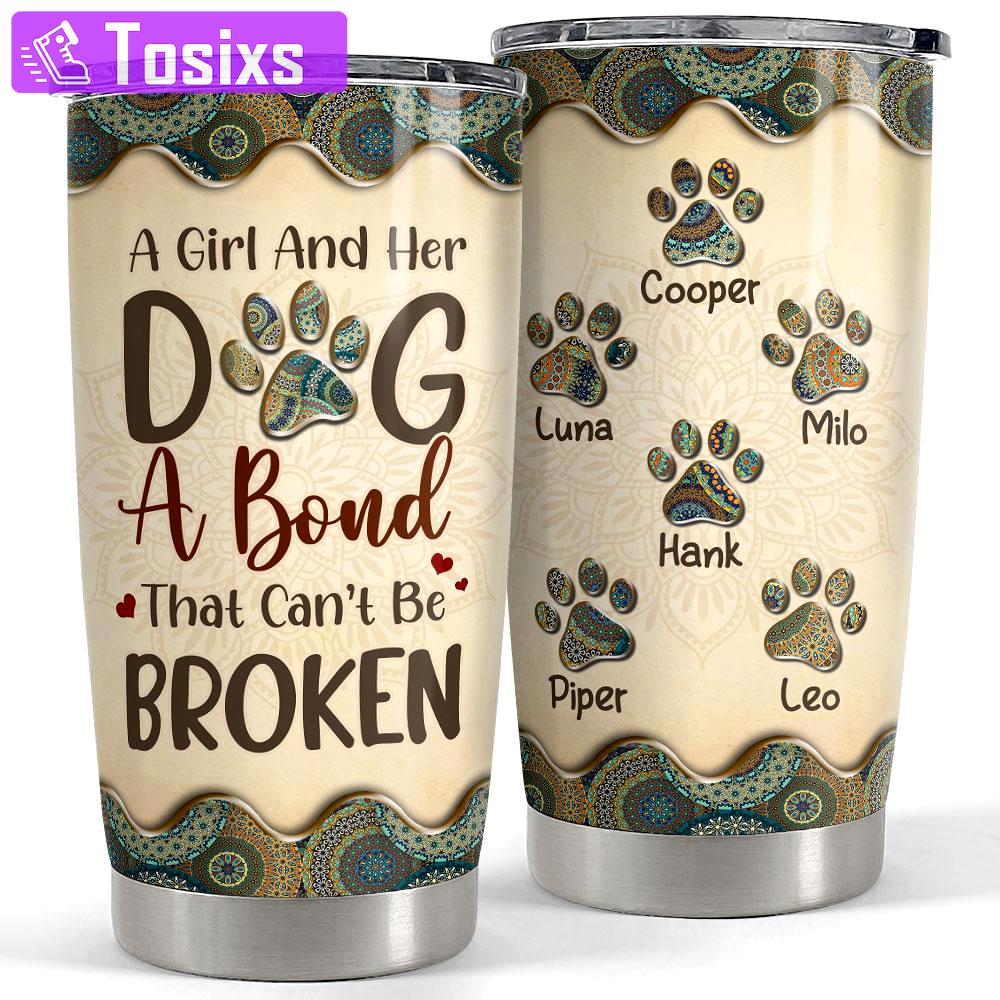 Personalized tumbler for dog mom with custom dog name mandala drawing Personalized Tumbler