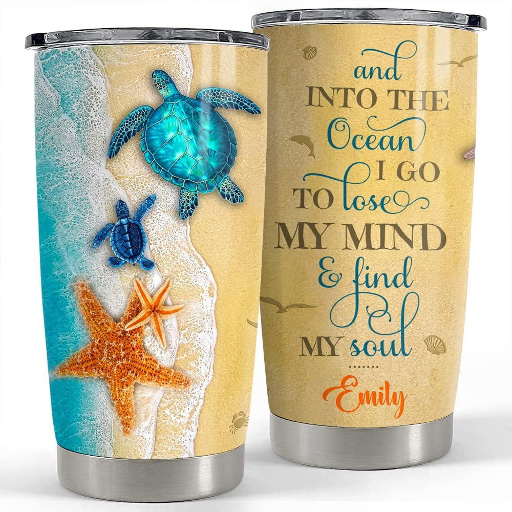 Personalized turtle tumbler beach find my soul for animal lover Personalized Tumbler