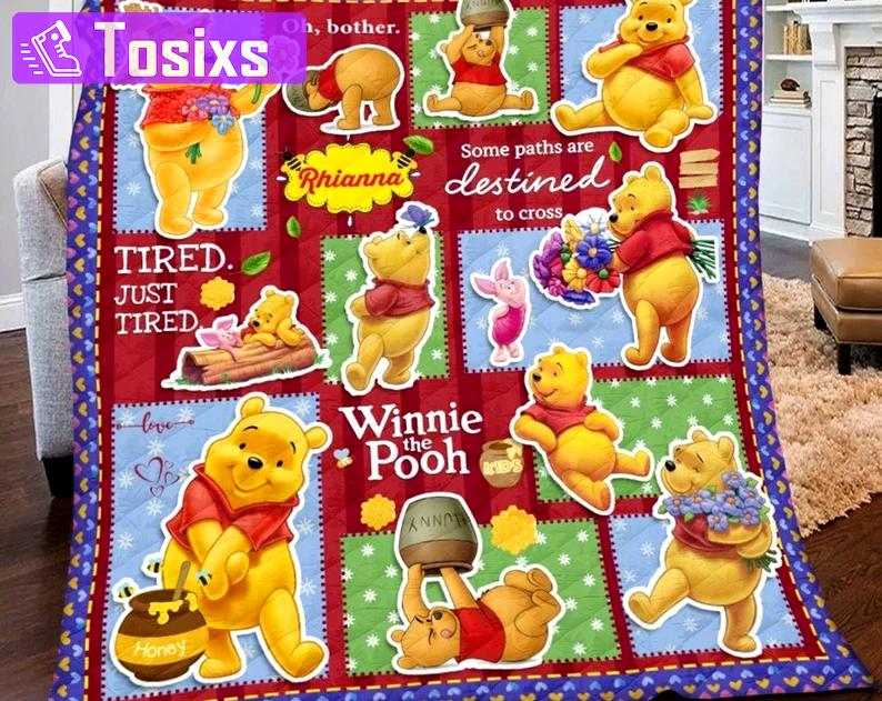 Personalized winnie pooh blanket, winnie the pooh fleece blanket, pooh and friends quilt, birthday gifts, pooh bear christmas gifts Quilt Blanket