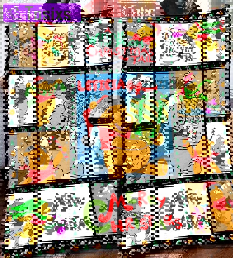 Personalized winnie the pooh christmas blanket, winnie the pooh fleece blanket, pooh bear couch sofa blanket winnie the pooh christmas gifts Quilt Blanket