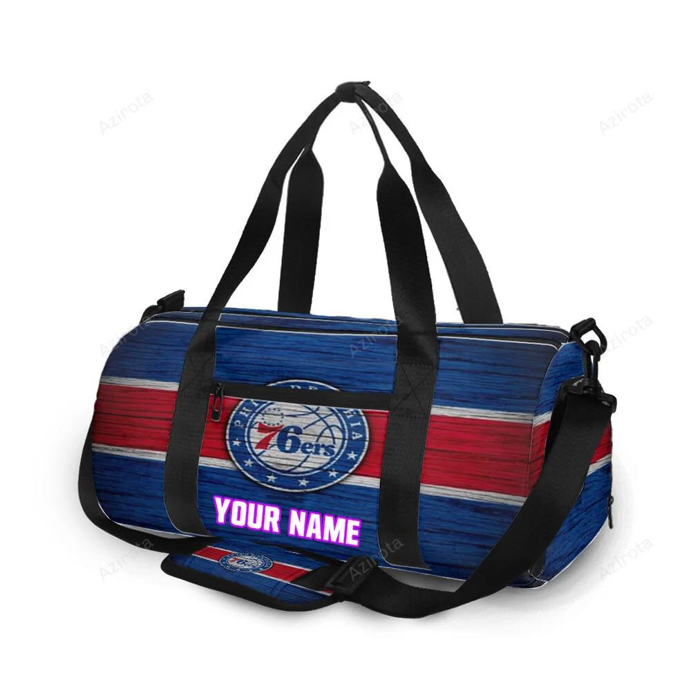 Philadelphia 76ers red blue wood personalized name travel bag gym bag 2175 Travel Bag