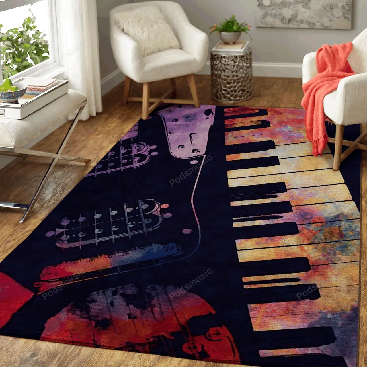 Piano and guitar music art for fans area rug living room carpet rug regtangle carpet floor decor home decor Rectangle Rug