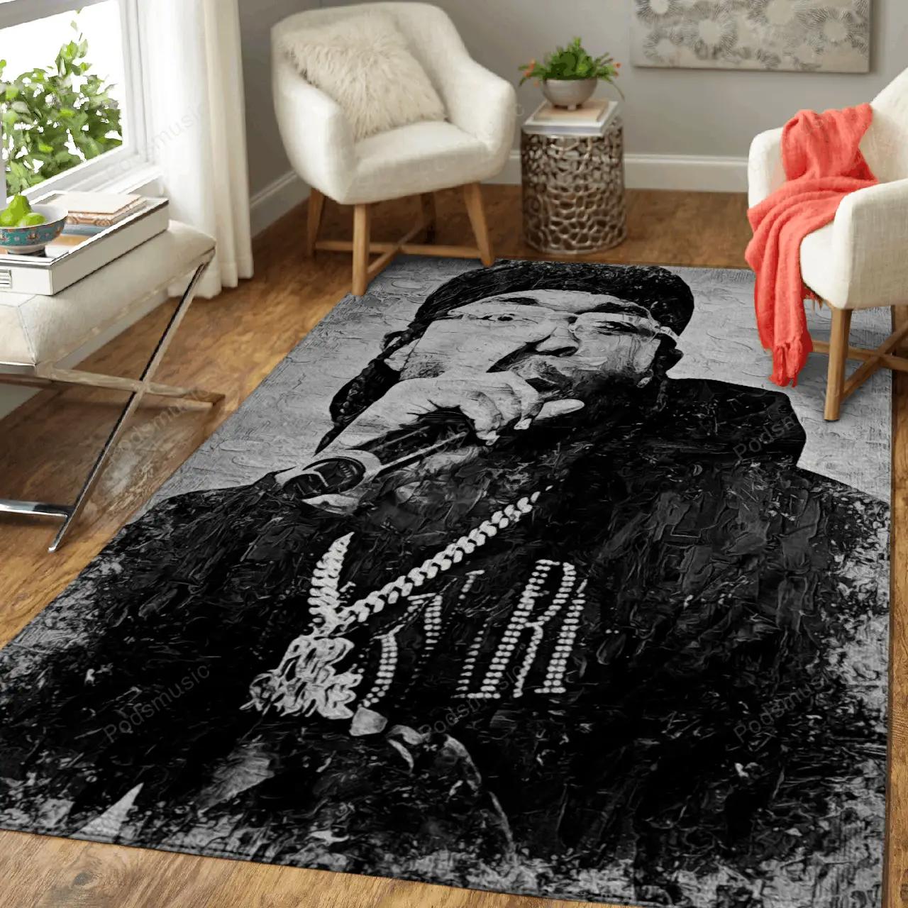 Pop smoke music monochrome art for fans area rug living room carpet rug regtangle carpet floor decor home decor Rectangle Rug