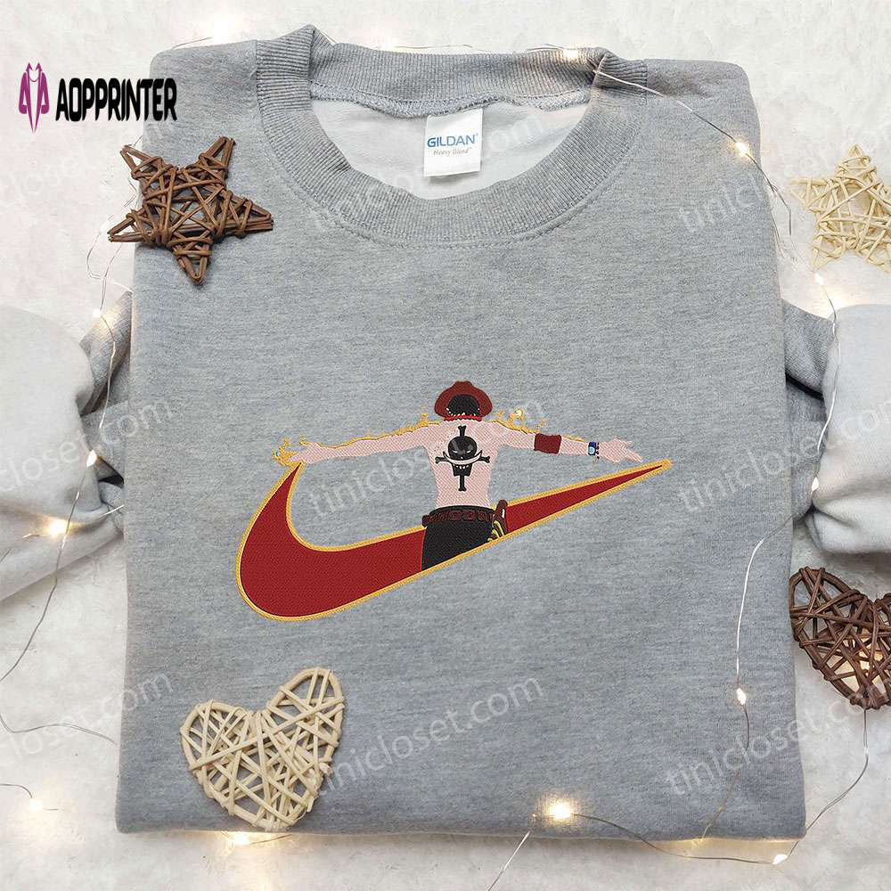Portgas d ace x nike swoosh anime hoodie one piece & nike inspired embroidered shirt Embroidered Shirt