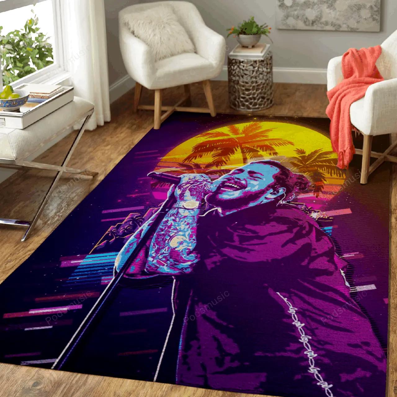 Post malone concert 80s artwork music synthwave 80s art for fans area rug living room carpet rug regtangle carpet floor decor home decor Rectangle Rug