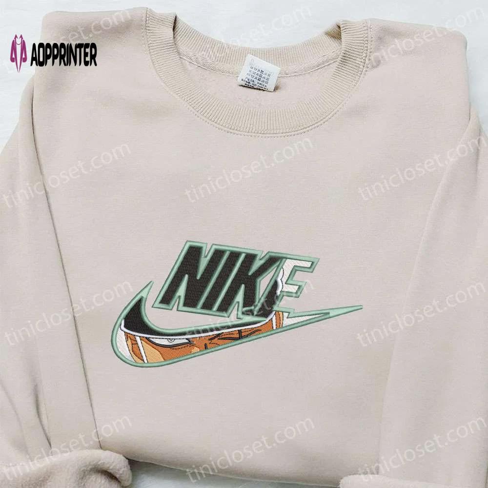 Roronoa zoro x nike anime embroidered sweatshirt – best one piece gift for family – birthday ideas Embroidered Shirt