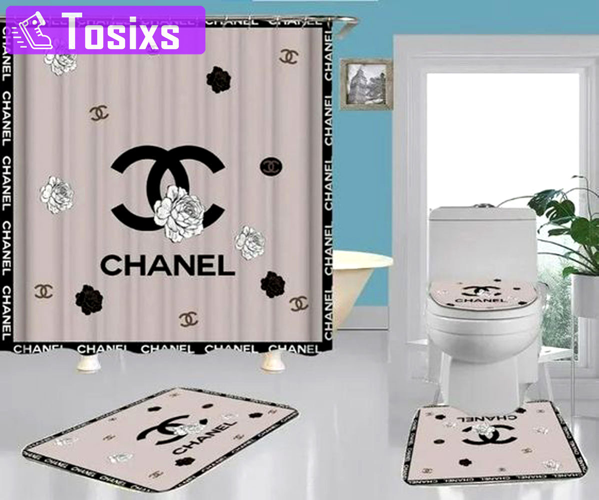 Rugs in living room and bedroom - Chanel bathroom set hot 2023 luxury shower curtain bath rug mat home decor 253 Bathroom Accessory Sets