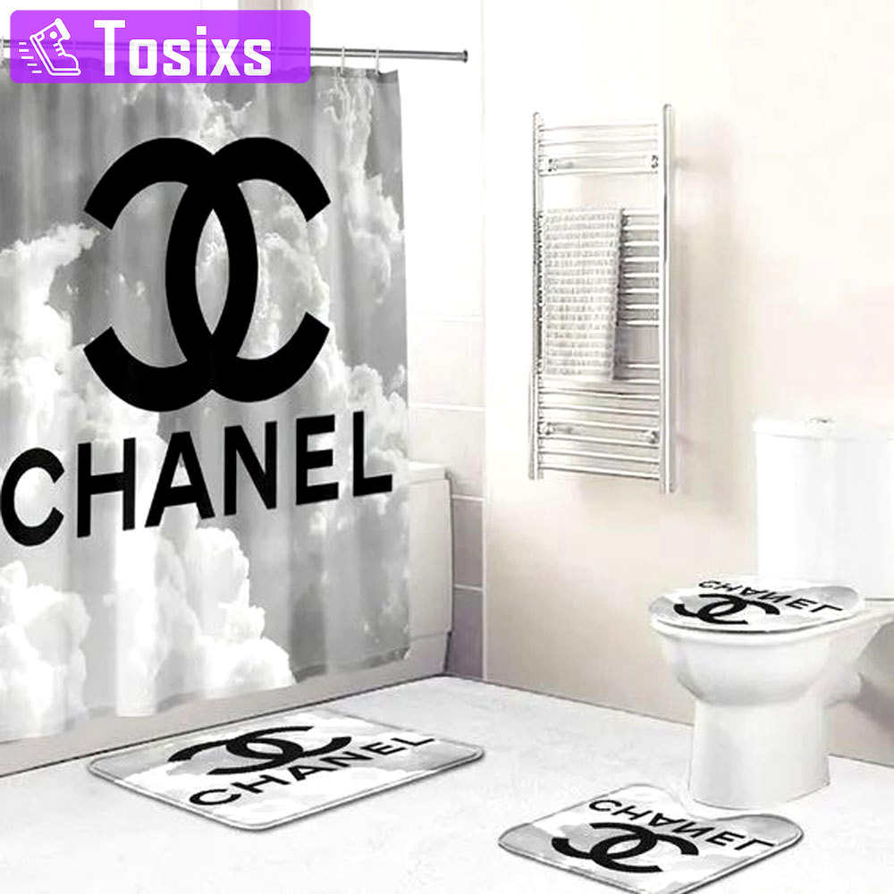 Rugs in living room and bedroom - Chanel cloudy bathroom set hot 2023 luxury shower curtain bath rug mat home decor 274 Bathroom Accessory Sets