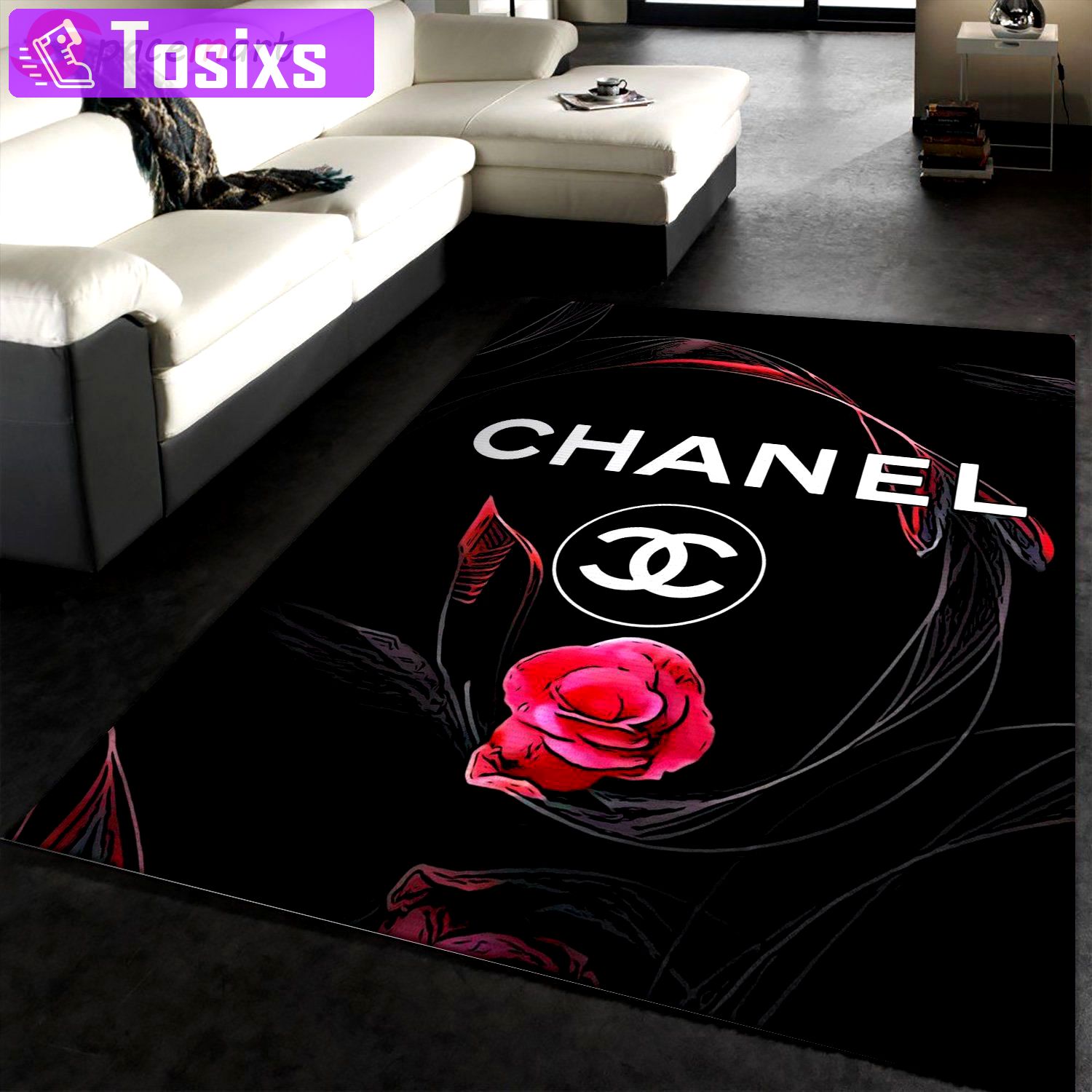 Rugs in living room and bedroom - Chanel logo area rug - rugs Rectangle Rug