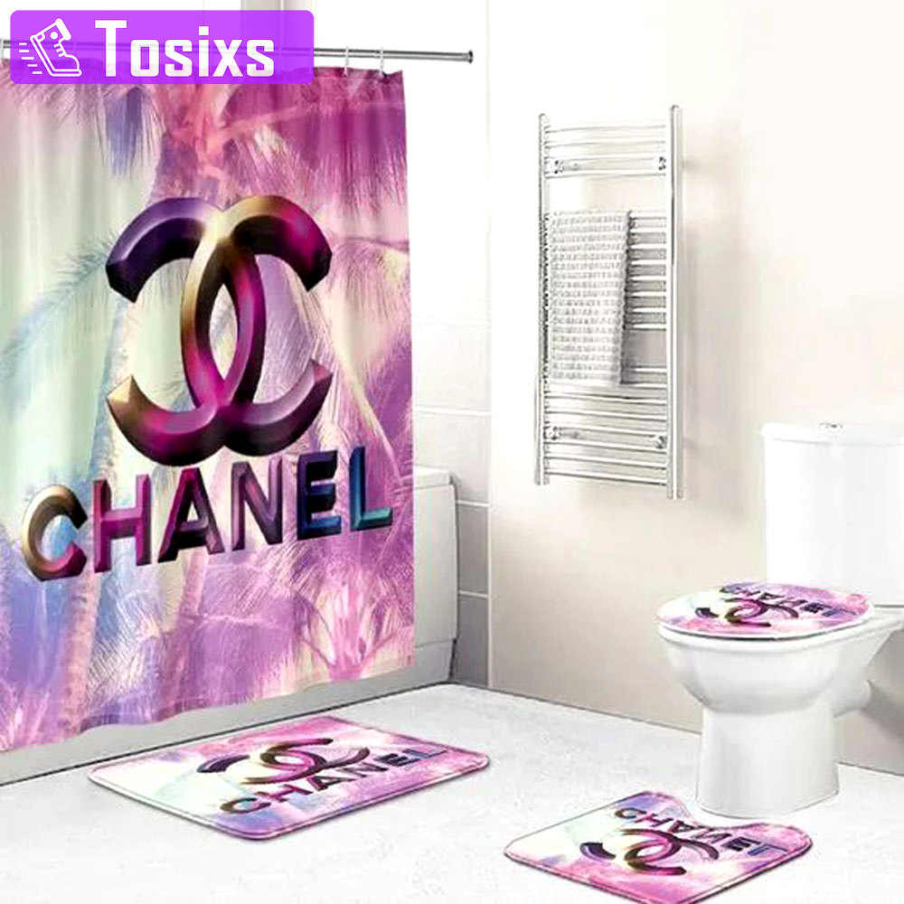 Rugs in living room and bedroom - Chanel tropical bathroom set hot 2023 luxury shower curtain bath rug mat home decor 319 Bathroom Accessory Sets