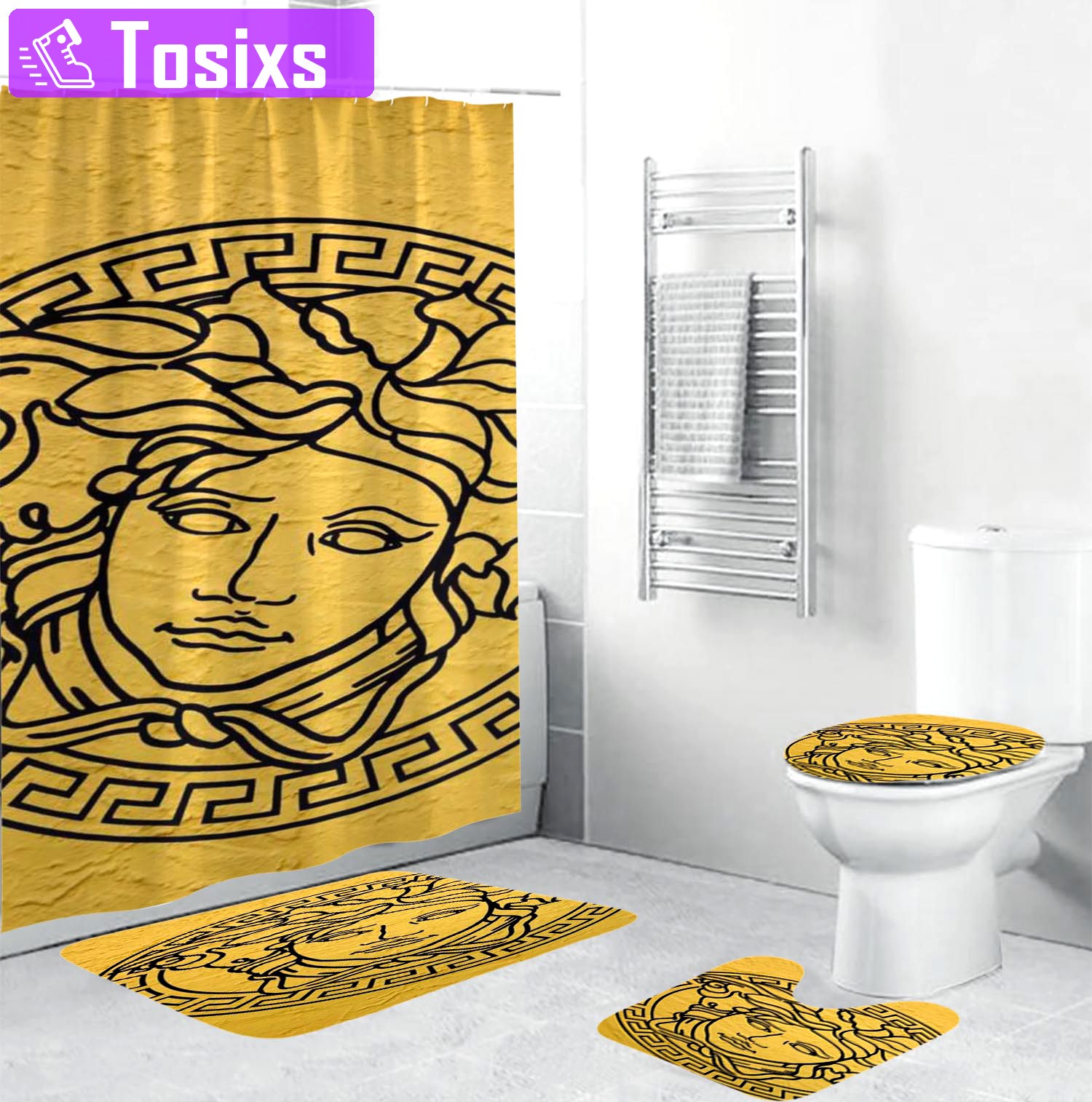 Rugs in living room and bedroom - Gianni versace medusa bathroom set hot 2023 luxury shower curtain bath rug mat home decor 185 Bathroom Accessory Sets
