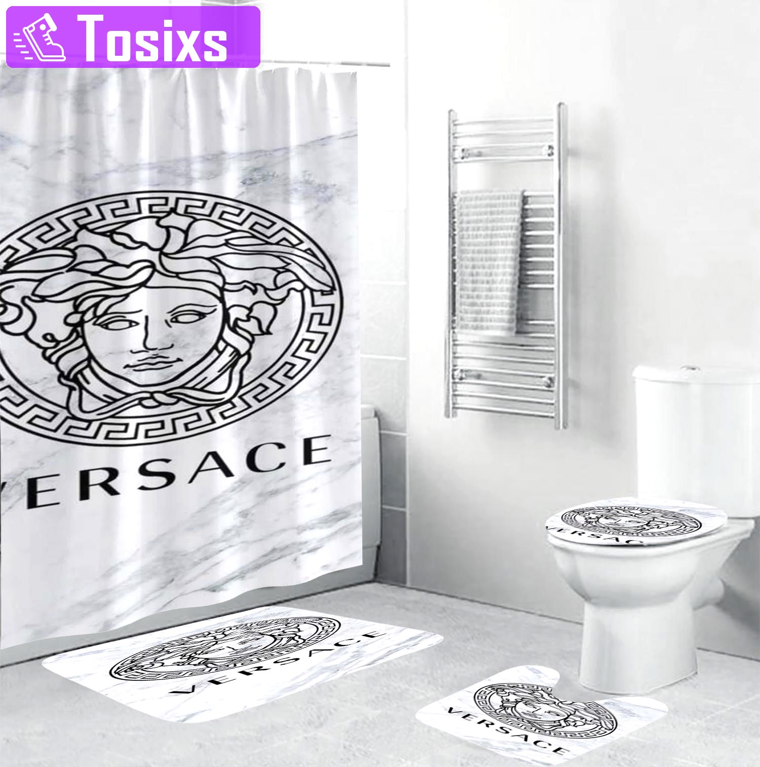 Rugs in living room and bedroom - Gianni versace white bathroom set hot 2023 luxury shower curtain bath rug mat home decor 184 Bathroom Accessory Sets