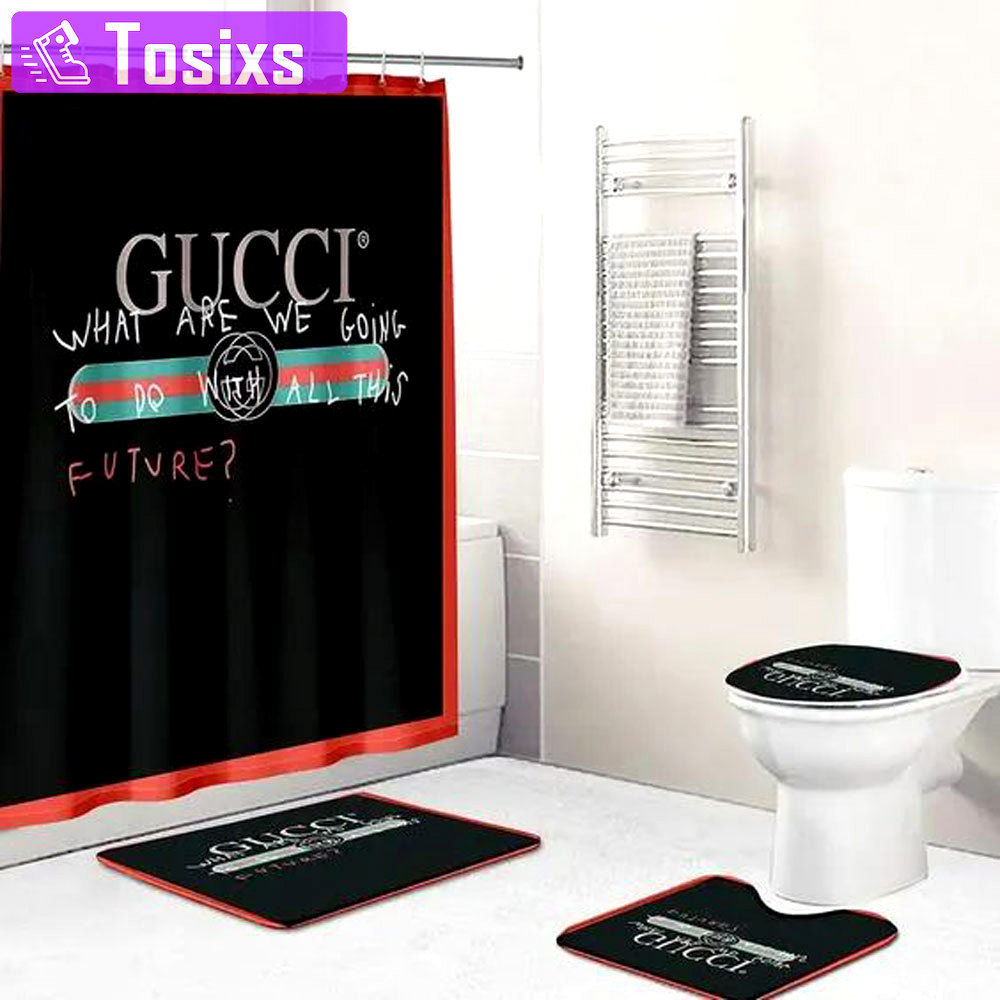 Rugs in living room and bedroom - Gucci black bathroom set hot 2023 luxury shower curtain bath rug mat home decor 236 Bathroom Accessory Sets