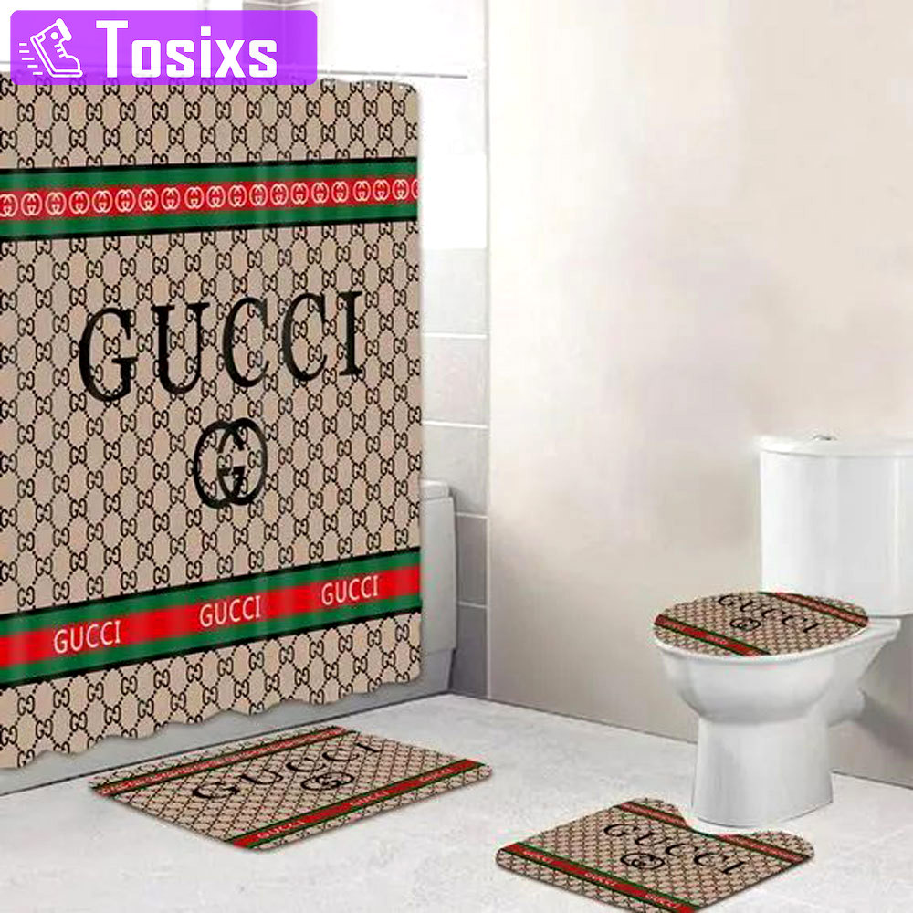Rugs in living room and bedroom - Gucci brown bathroom set hot 2023 luxury shower curtain bath rug mat home decor 227 Bathroom Accessory Sets
