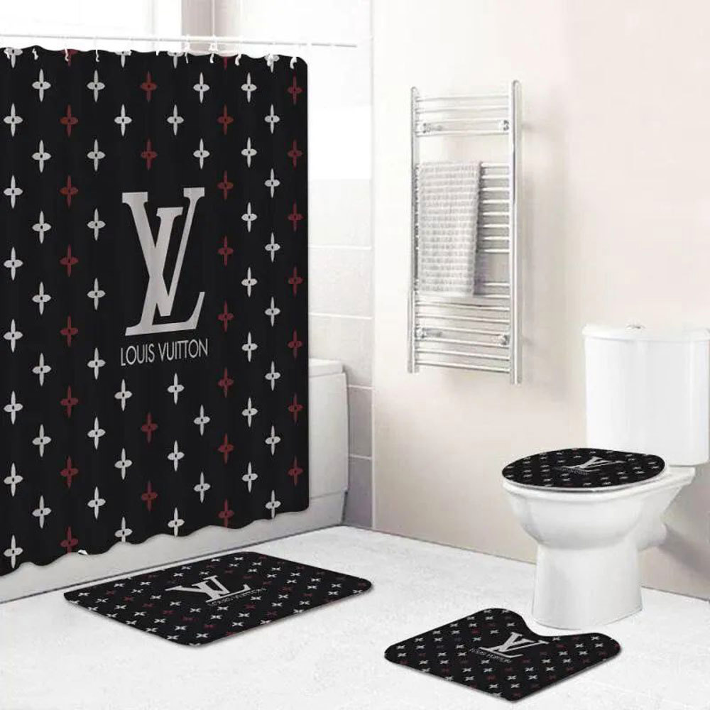 Rugs in living room and bedroom - Louis vuitton lv bathroom set hot 2023 luxury shower curtain bath rug mat home decor 282 Bathroom Accessory Sets