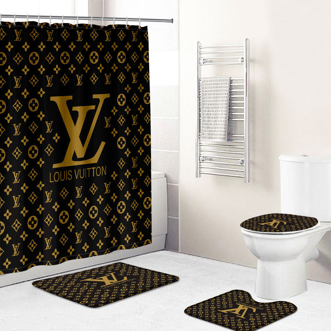 Rugs in living room and bedroom - Louis vuitton lv monogram bathroom set hot 2023 luxury shower curtain bath rug mat home decor 145 Bathroom Accessory Sets