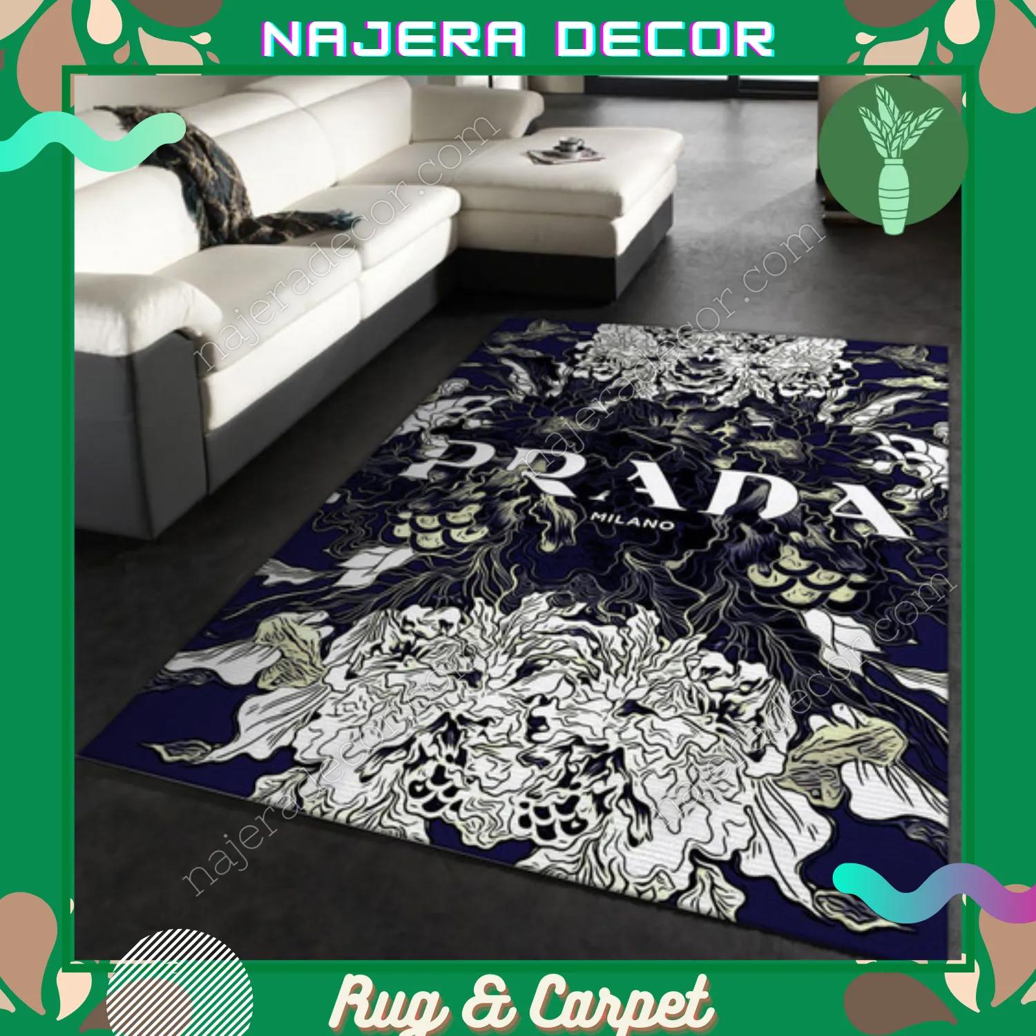 Rugs in living room and bedroom - Luxury prada rug for your home luxury and warmth with prada logo pattern 01 Rectangle Rug