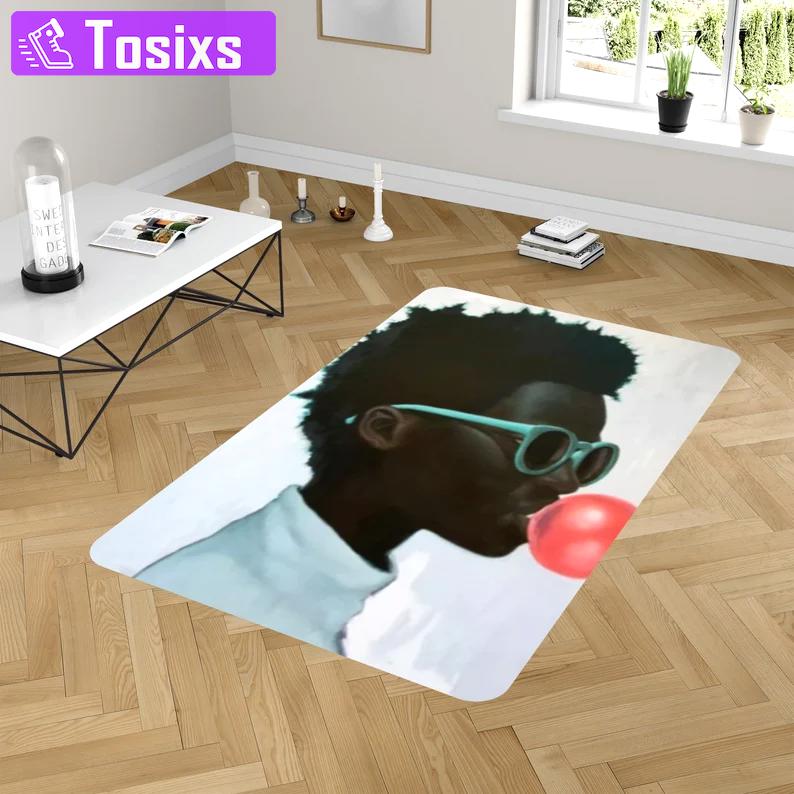 Rugs in living room and bedroom african american rug - modern black boy rug - black boy blowing bubble gum- black man art- christmas gift- modern rug- bubble gum art rug Rectangle Rug