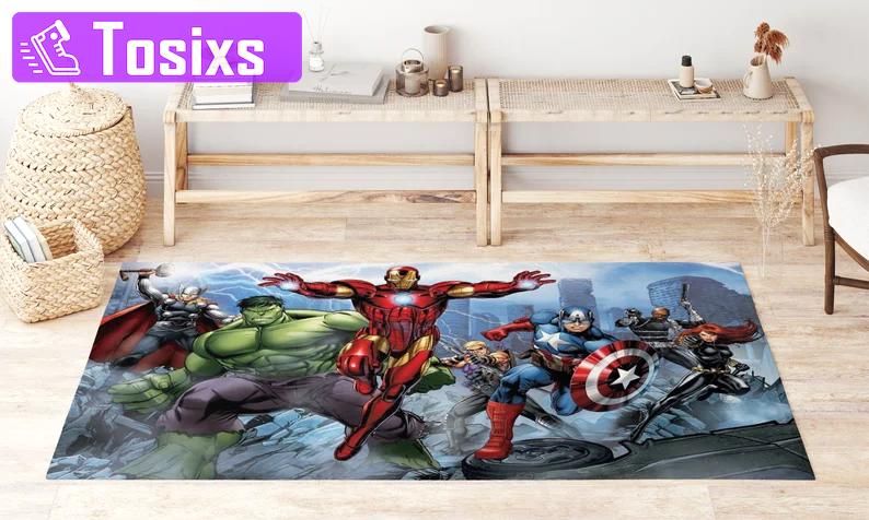Rugs in living room and bedroom avengers rug - super hero rug - movie rug- super hero carpet- thor hulk captain iron man rug- gift for boys- christmas gift- kids room rug Rectangle Rug